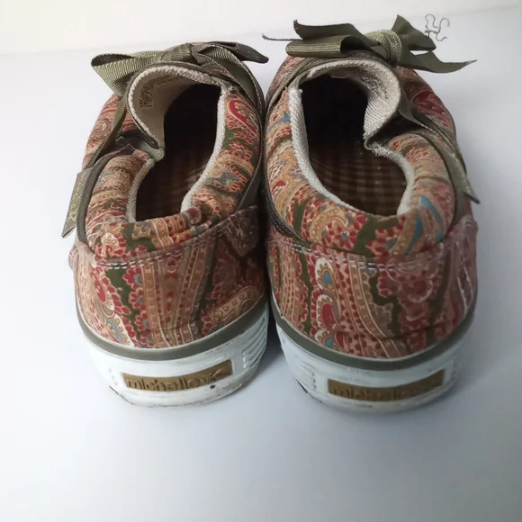 Preppy Paisley Slip-On Sneakers with Olive Bow Women's Size 7 - Picture 4 of 6